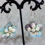 Cercei handmade din sidef si perle de cultura - floare de sidef