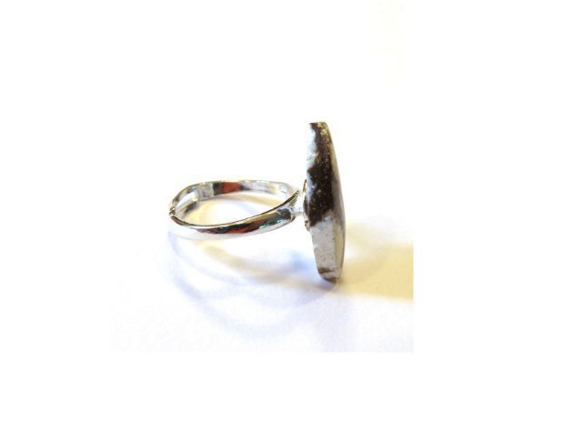 Inel reglabil din Argint 925 si Magnezit - IN569 - Inel alb maro ciocolatiu, inel delicat, inel mireasa