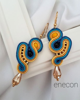 Cercei soutache piatra soarelui albastra