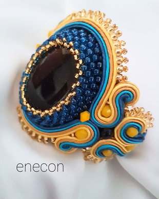 Brățara soutache piatra  soarelui albastră