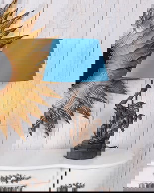 Lampa de masa cu maimuta si abajur albastru