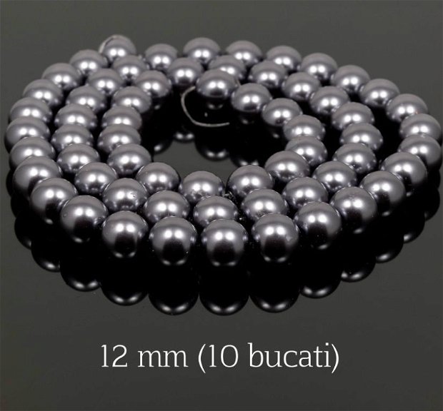 Perle de sticla, 12 mm, 10 buc, PS12-GR