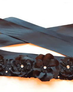 Brau cu flori textie/Cordon black/Curea cu floricele
