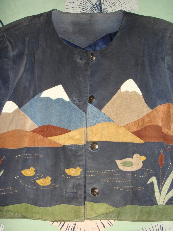 Jacheta din piele naturala, cu aplicatii din piele si cusaturi manuale, peisaj bavarez