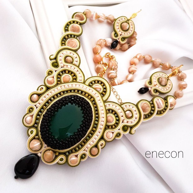 Set soutache cu sidef și agat