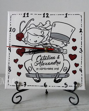Ceas cuplu pictat manual handmade personalizat cu nume masina