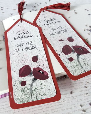 Semn de carte maci handmade pictat mesaj personalizat bucurie