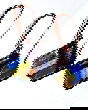 Cercei asimetrici sticla fuzionata, dichroica tortite argint 925