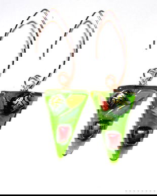 Cercei asimetrici sticla fuzionata, dichroica tortite argint925