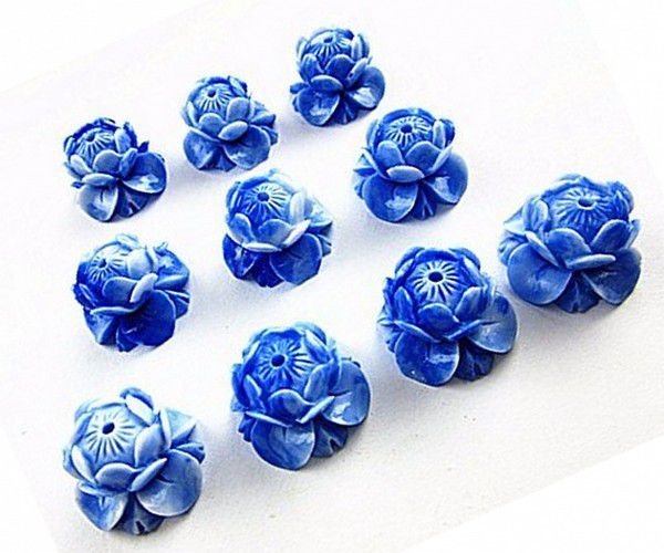 K0383 - (2buc) Margele tip cabochon, plastic (imitatie tridacna), floare, bleu-albastru, 19x19x11mm