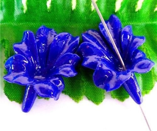 K0468 - (2buc) Minipandantive floare, plastic, albastru, 32x24x7mm