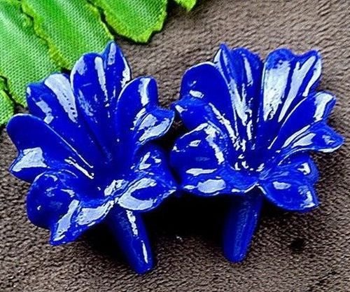 K0468 - (2buc) Minipandantive floare, plastic, albastru, 32x24x7mm