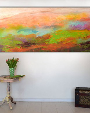 Tablou pictat manuaXXL, ''New Horizon 30" - Peisaj abstract XL - Pictura pe panza cu sasiu din lemn,150x60x2 cm, Ready to Hang, Modern, Unicat, Original
