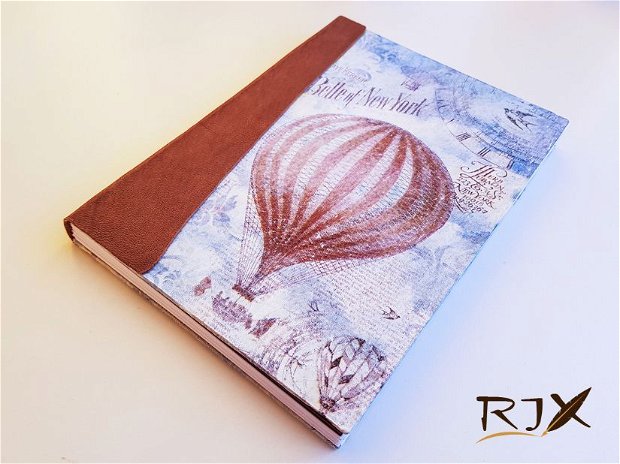 Jurnal Balon maro STEAM PUNK - jurnal cu coperta tare și cotor din piele