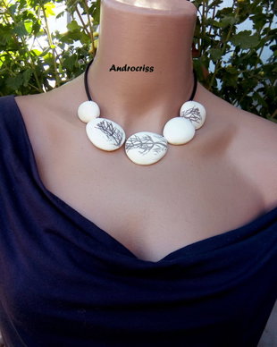 White ,set bijuterii din lut polimeric