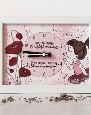 Ceas pensionare maci personalizat cu mesaj handmade pictat manual