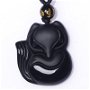 K0481 - Pandantiv / amuleta / talisman, obsidian negru sculptat, vulpe, 37x32x10mm