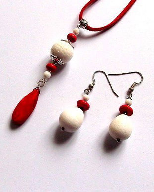 set coral alb si howlite rosu 33314