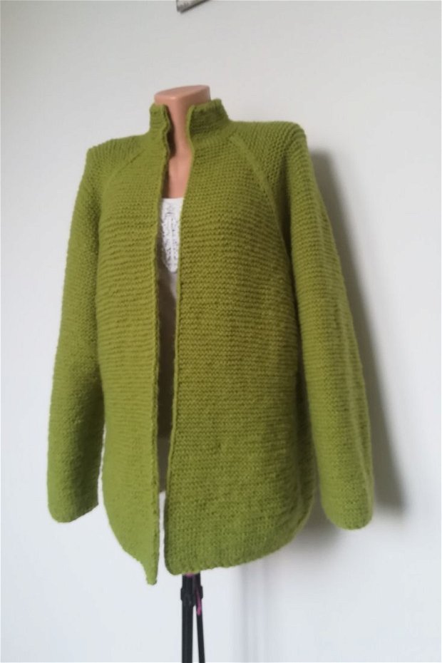 Cardigan jerseu tricotat manual verde lâna acril