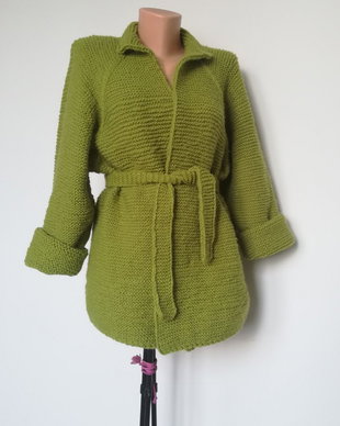 Cardigan jerseu tricotat manual verde lâna acril