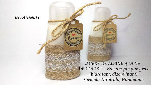 ,,LAPTE DE COCOS & MIERE DE ALBINE'' - Balsam natural hidratant si disciplinant ptr parul gras, cu fire subtiri , deshidratat (100ml)