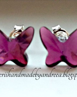 Cercei argint cu piatra Swarovski Fluture 8mm Ametist