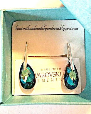 Cercei argint 925 cu piatra Swarovski Pear 16 mm