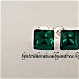 Cercei argint 925 cu piatra Swarovski Fancy Square 6mm Emerald