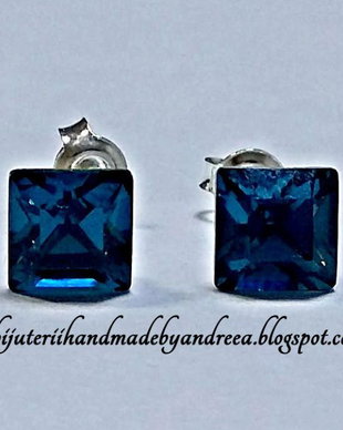 Cercei argint 925 cu piatra Swarovski Fancy Square 6mm Indicolite