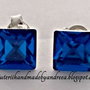 Cercei argint 925 cu piatra Swarovski Fancy Square 6mm Capri Blue