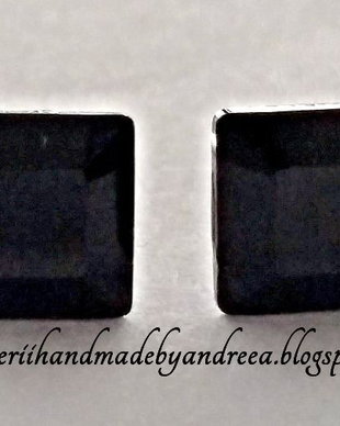 Cercei argint 925 cu piatra Swarovski Fancy Square 6mm Jet