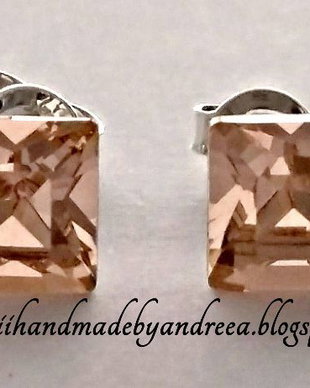 Cercei argint 925 cu piatra Swarovski Fancy Square 6mm Silk