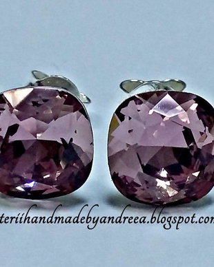 Cercei argint 925 cu piatra Swarovski Square 8mm Antique Pink