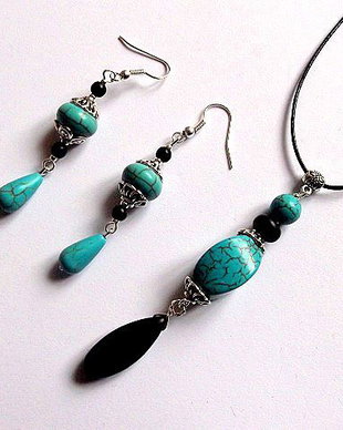 set turcoaz si howlite negru 33317