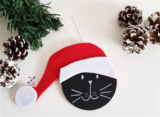 Ornament brad pisica, decoratiune pisica, glob pisica, ornament pisica alba, glob pisica neagra, decoratiune craciun pisica