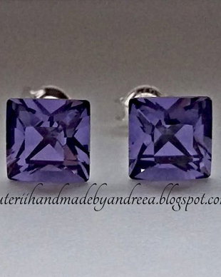 Cercei argint 925 cu piatra Swarovski Fancy Square 6mm Tanzanite