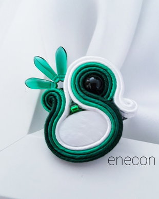 Inel soutache verde cu sidef și onix