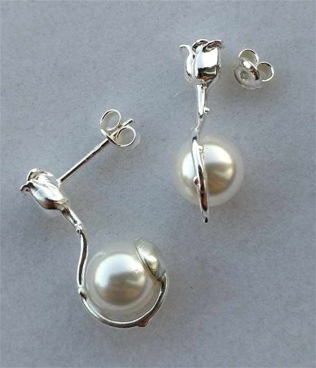Cercei trandafir din Argint 925 si Swarovski Pearls