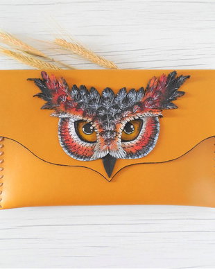 poseta plic handmade unicat din piele - OWL
