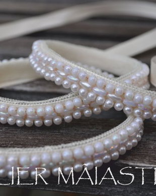 Centură mireasă mărgele alb perlat/ ivory/ sidef