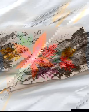 poseta plic handmade unicat din piele naturala -Fall Leaves