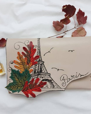 poseta plic handmade unicat din piele - Autumn Paris