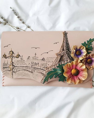 poseta plic handmade unicat din piele - Paris