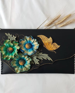 poseta plic handmade unicat din piele - Anemone