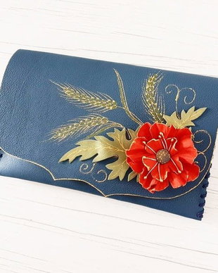 poseta plic handmade unicat din piele - Little Poppy