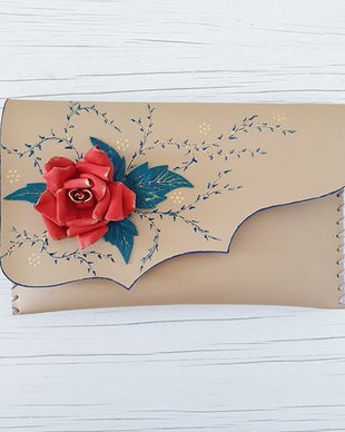 poseta plic handmade unicat din piele - Red Rose
