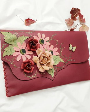 poseta plic handmade unicat din piele - Autumn Delight