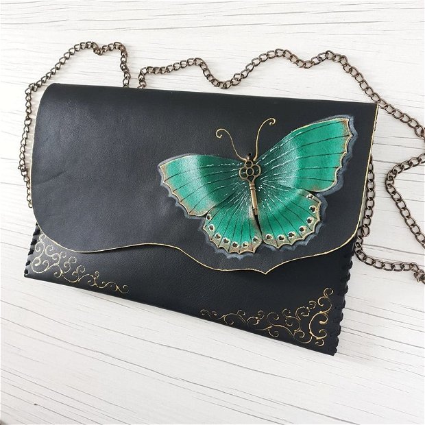 Plic handmade unicat - Green Butterfly