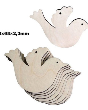 K0491 - (10b) Figurine / etichete / taguri / lemn / placaj natur, pasari, 93x68x2.3mm