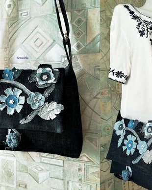 geanta boema cu flori din denim